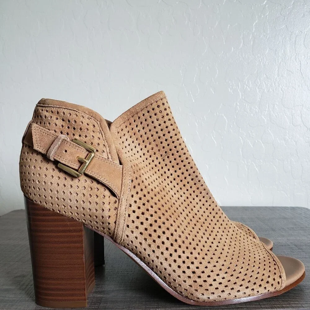 Sam Edelman Easton Perforated Suede Peep Toe Ankle Booties Brown Size Women's 11